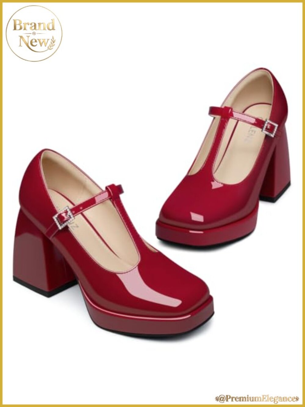 Women's Mary Jane Chunky Heel Pumps Square Toe Faux Leather Comfortable